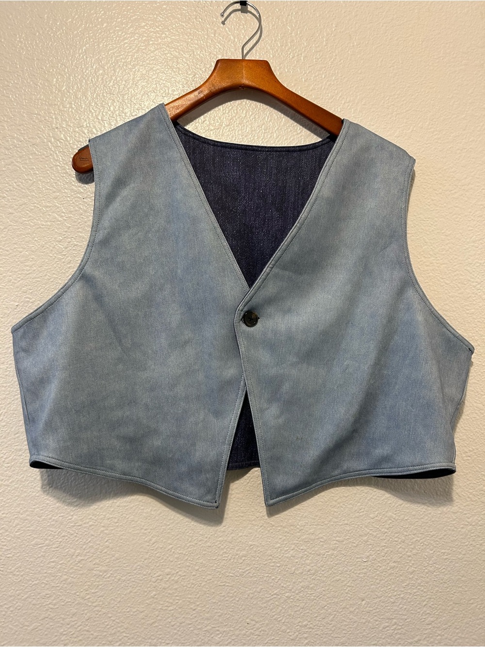 Light Blue Women's Reversible Vest - Single-Button Layering Vest